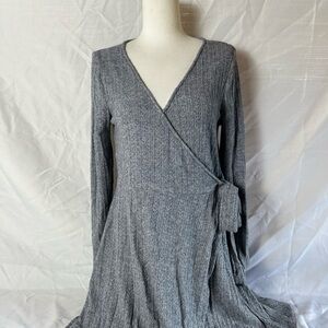 Gray Long Sleeve Winter Wrap Dress